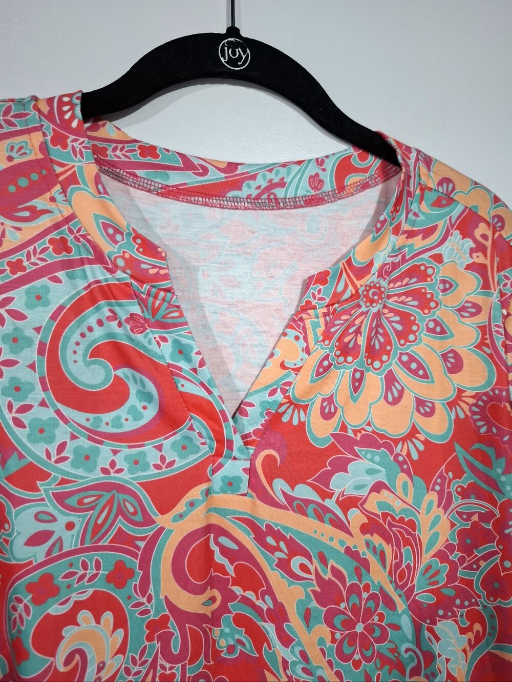 LOMON Paisley Multicolor V-Neck Tunic Top Smocked 3/4 Sleeves Soft Casual Sz M - Picture 8 of 15